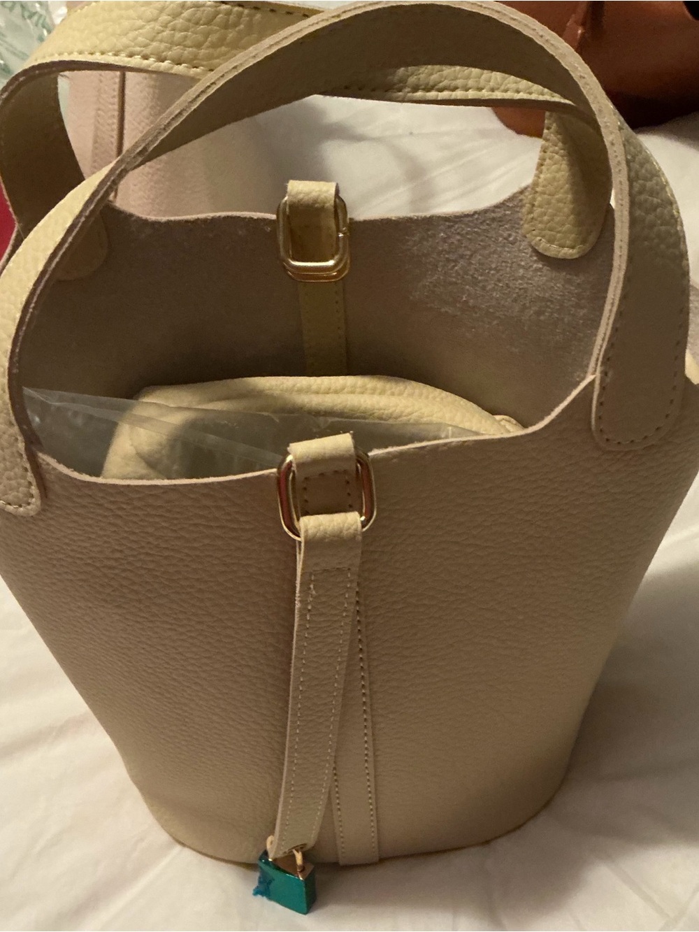 Pebbled Yellow Bucket Shoulder Bag with Gold Accents *New*